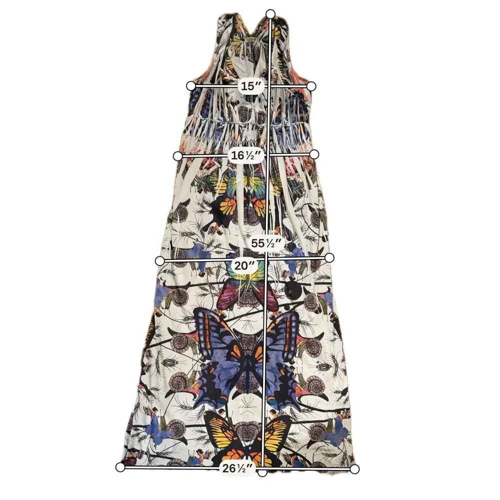 One World Live & Let Live Boho Maxi Dress Sz M Butterfly Sleeveless Hippie - Picture 4 of 7